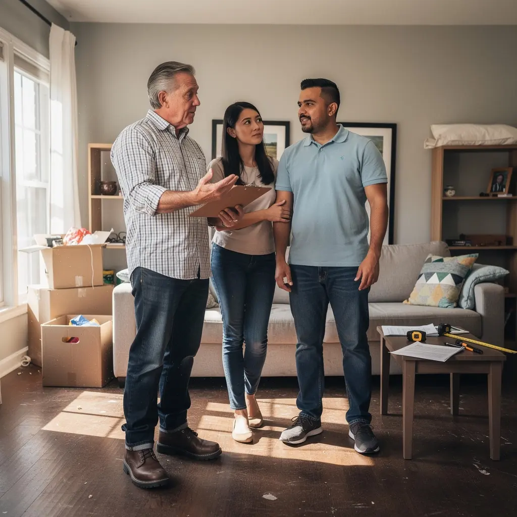 Семья обсуждает планы покупки своего первого дома